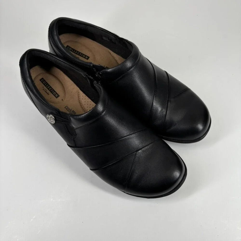 Clarks Channing Ann Women's US 11W Black Leather Comfort‎ Slip-On Wedge Loafers